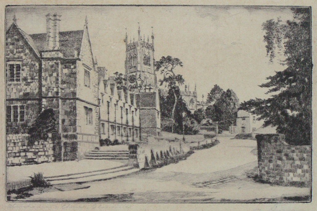 Etching - Almshouses, Church